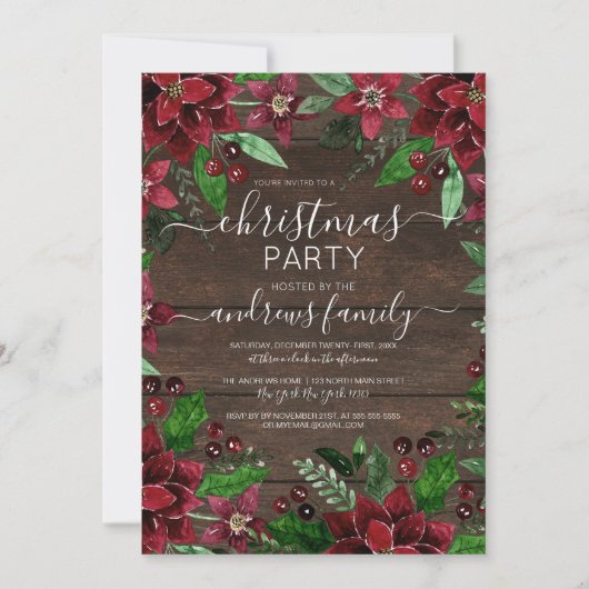 Rustic Floral Holly Ivy Waterverf Wood Kerstmis Kaart (Voorkant)