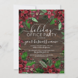 Rustic Floral Holly Ivy Wood Corporate Holiday Kaart