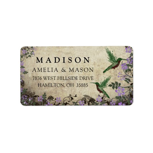 Rustic Floral Hummingbirds Address Label (Voorkant)