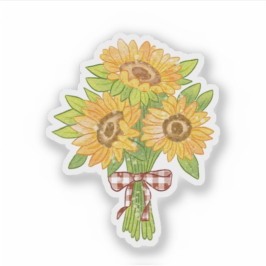 Rustic Floral Illustration with Gingham Bow Sticker (Voorkant)