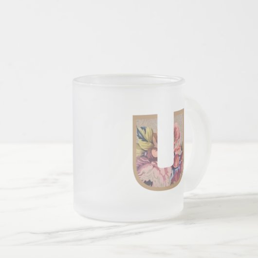 Rustic Floral Initiaal Letter U Monogram Matglas Koffiemok (Voorkant rechts)
