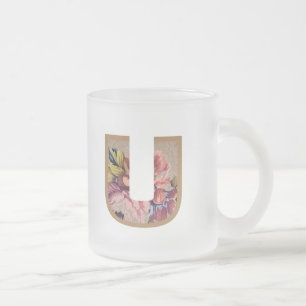 Rustic Floral Initiaal Letter U Monogram Matglas Koffiemok