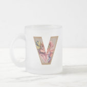 Rustic Floral Initiaal Letter v Monogram Matglas Koffiemok (Links)