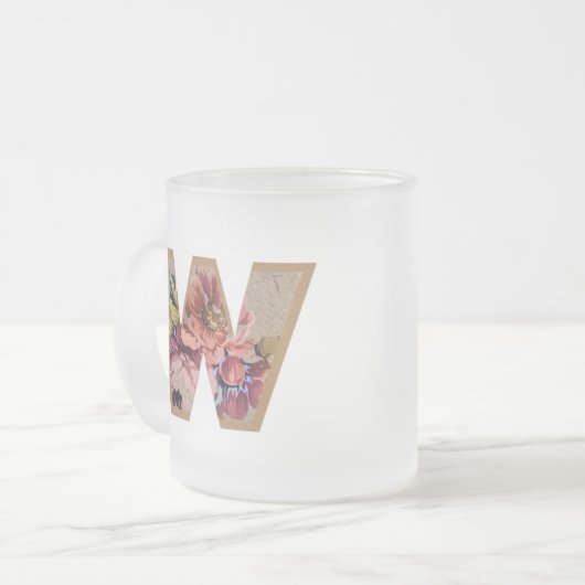 Rustic Floral Initiaal Letter W Monogram Matglas Koffiemok (Voorkant links)