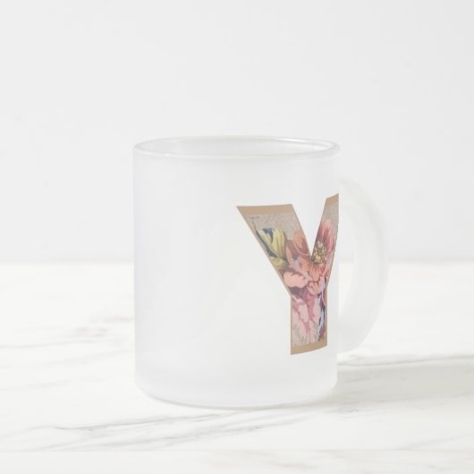 Rustic Floral Initiaal Letter Y Monogram Matglas Koffiemok (Voorkant rechts)