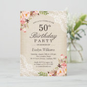Rustic Floral Ivory Burlap Partij Birthday Kaart (Staand voorkant)