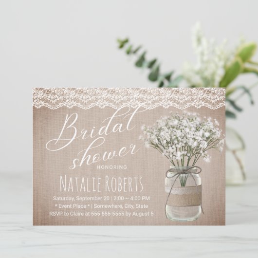 Rustic Floral Jar  Burlap Vrijgezellenfeest Kaart (Staand voorkant)