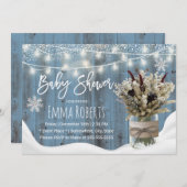Rustic Floral Jar Dusty Blue Winter Baby shower Kaart (Voorkant / Achterkant)