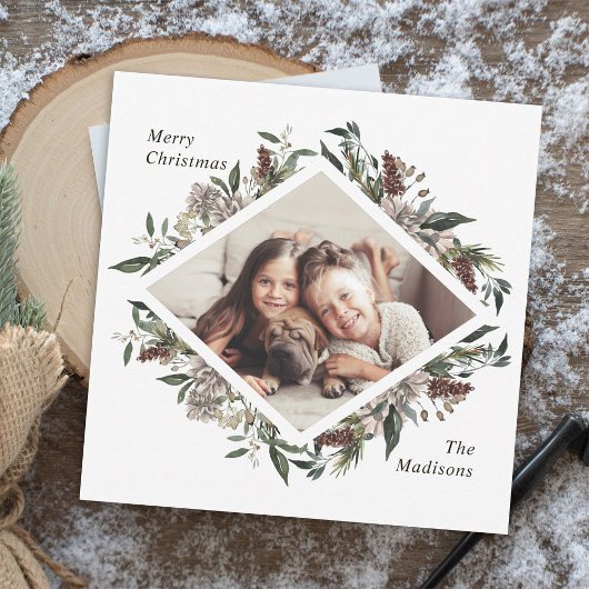 Rustic Floral kerstfoto Kaart