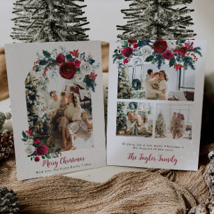 Rustic Floral kerstkaartje Holiday Foto familie Kaart