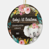 Rustic Floral Koala Baby's eerste Kerstmis Keramisch Ornament (Links)