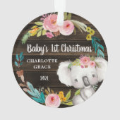 Rustic Floral Koala Baby's eerste Kerstmis Ornament (achterkant)