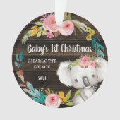 Rustic Floral Koala Baby's eerste Kerstmis Ornament (voorkant)