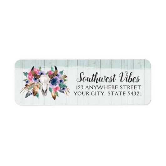 Rustic Floral Koe Skull Bohemian Return Address Etiket (Voorkant)