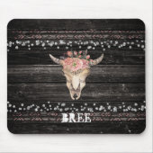 Rustic Floral Koe Skull Boho Chic Glam Silver Wood Muismat (Voorkant)