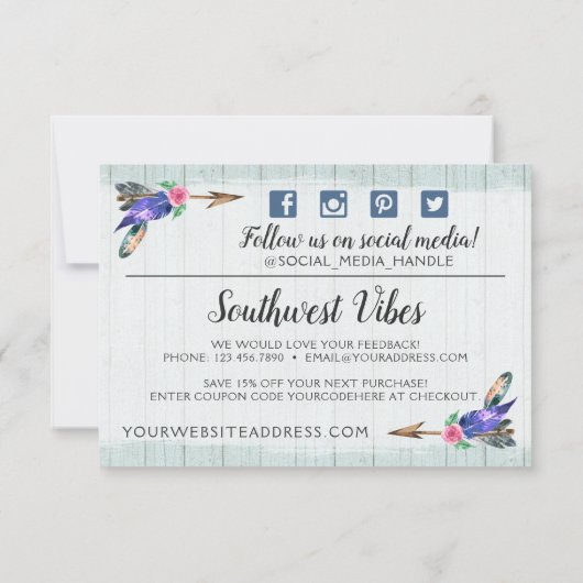 Rustic Floral Koe Skull Boho Chic Hartelijk dank Bedankkaart (Achterkant)