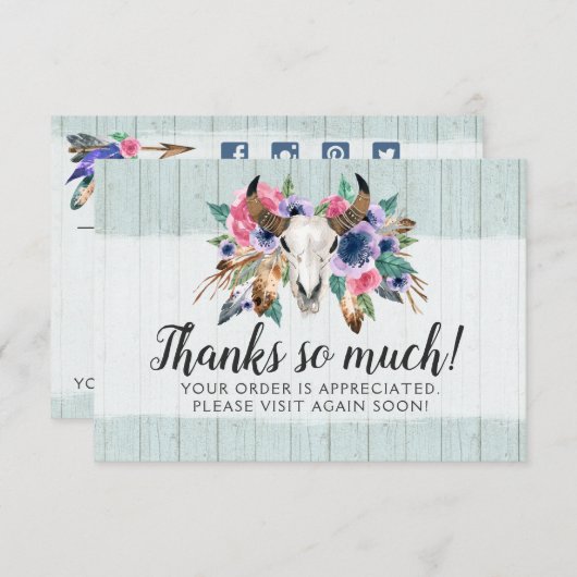 Rustic Floral Koe Skull Boho Chic Hartelijk dank Bedankkaart (Voorkant / Achterkant)