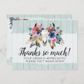 Rustic Floral Koe Skull Boho Chic Hartelijk dank Briefkaart (Voorkant / Achterkant)