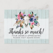 Rustic Floral Koe Skull Boho Chic Hartelijk dank Briefkaart (Voorkant)