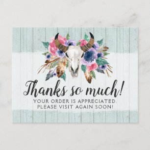 Rustic Floral Koe Skull Boho Chic Hartelijk dank Briefkaart
