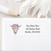 Rustic Floral Koe Skull Boho Chic Party Uitnodigin Etiket (Insitu)