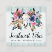 Rustic Floral Koe Skull Boho Chic Social Network Vierkante Visitekaartje (Voorkant)