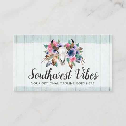 Rustic Floral Koe Skull Boho Chic Social Network Visitekaartje (Voorkant)