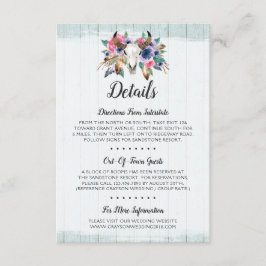 Rustic Floral Koe Skull Boho Details / Routebeschr Informatiekaartje