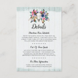 Rustic Floral Koe Skull Boho Details / Routebeschr Informatiekaartje