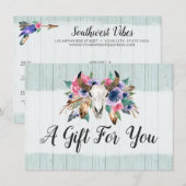 Rustic Floral Koe Skull Boho Gift Certificate Kaar Kaart (Voorkant / Achterkant)