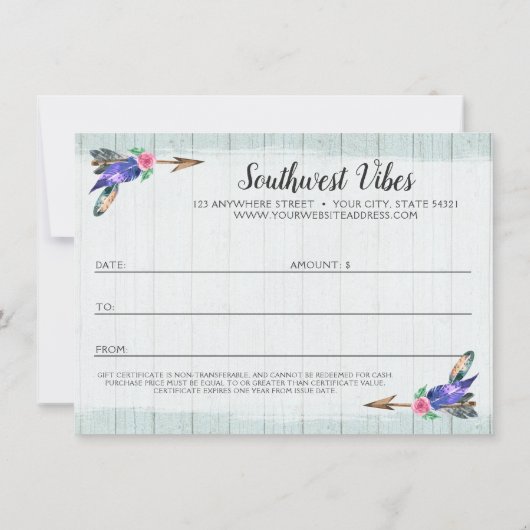 Rustic Floral Koe Skull Boho Gift Certificate Kaar Kaart (Achterkant)