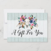 Rustic Floral Koe Skull Boho Gift Certificate Kaar Kaart (Voorkant)