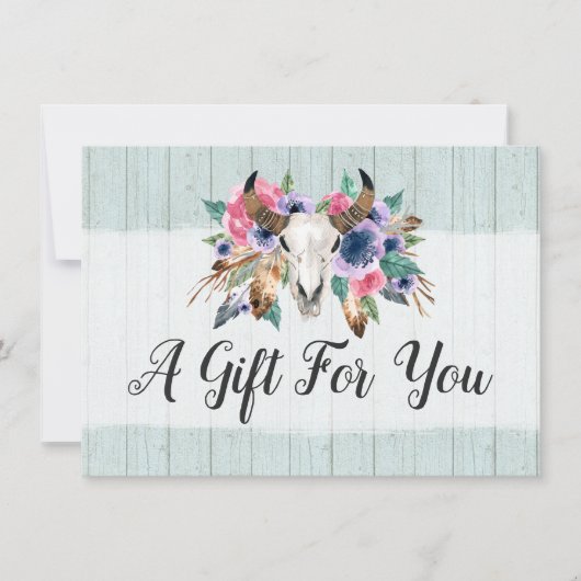 Rustic Floral Koe Skull Boho Gift Certificate Kaar Kaart (Voorkant)