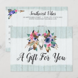 Rustic Floral Koe Skull Boho Gift Certificate Kaar Kaart