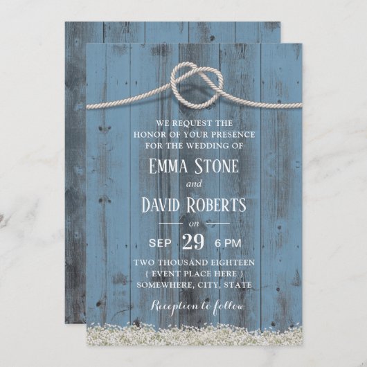 Rustic Floral koppelt de onstuimige blauwe bruilof Kaart (Voorkant / Achterkant)