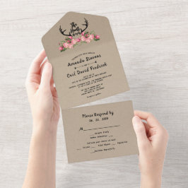 Rustic Floral Kraft Hunt is over het huwelijk All In One Uitnodiging