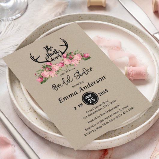 Rustic Floral Kraft Hunt is over Vrijgezellenfeest Kaart