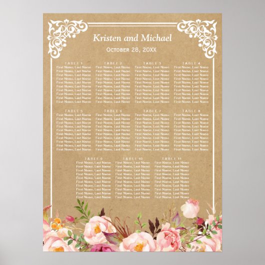 Rustic Floral Kraft Kijk | Weddenschappen Poster (Voorkant)