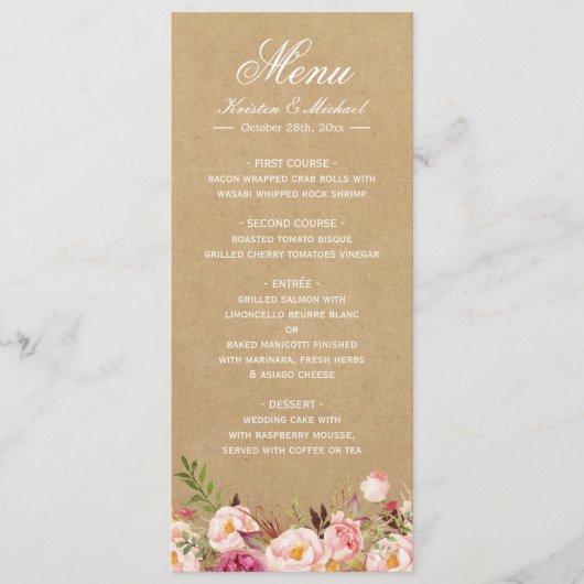 Rustic Floral Kraft | Menu Elegant Chic Wedding (Voorkant)