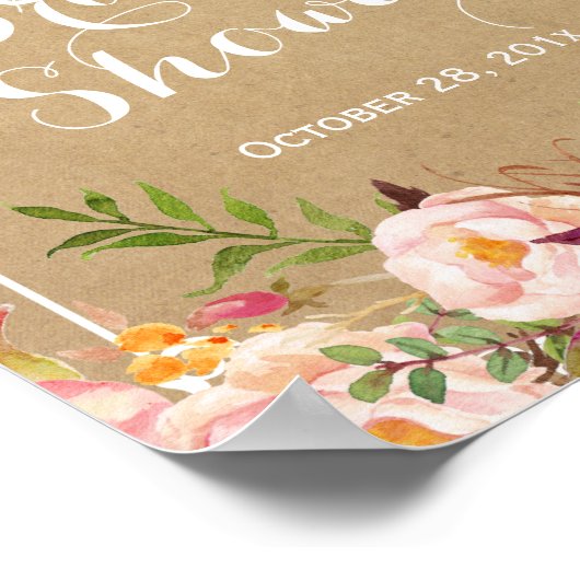 Rustic Floral Kraft Uiterlijk | Bruiloft Feest Sig Poster (Hoek)