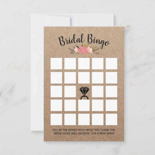 Rustic Floral Kraft Vrijgezellenfeest Bingo Game Kaart (Voorkant)