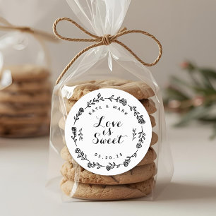 Rustic Floral Krans Liefde is Sweet Wedding Favori Ronde Sticker