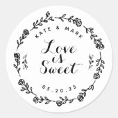 Rustic Floral Krans Liefde is Sweet Wedding Favori Ronde Sticker (Voorkant)