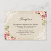 Rustic Floral Lace Burlap Reception Accommodatie Informatiekaartje (Voorkant)