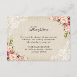 Rustic Floral Lace Burlap Reception Accommodatie Informatiekaartje