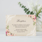 Rustic Floral Lace Burlap Reception Accommodatie Informatiekaartje (Staand voorkant)