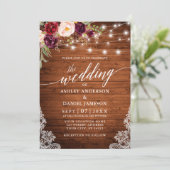 Rustic Floral Lace Calligraphy Photo Wedding Kaart (Staand voorkant)