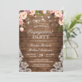 Rustic Floral Lace String Lights Engagement Party Kaart (Staand voorkant)
