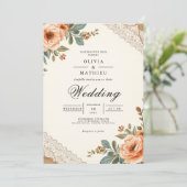 Rustic Floral Lace Wedding Kaart (Staand voorkant)