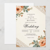 Rustic Floral Lace Wedding Kaart (Voorkant / Achterkant)